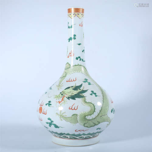 Qing Dynasty Qianlong pastel long necked bottle with dragon ...