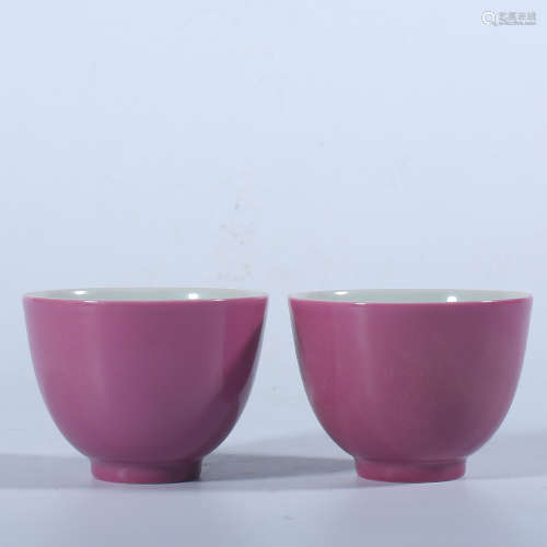 A pair of rouge glazed small cups in Yongzheng of Qing Dynas...