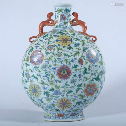 Qing Dynasty Qianlong doucai flat bottle