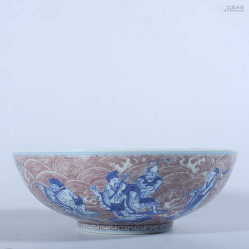 Qing Dynasty Jiaqing blue and white underglaze red bowl