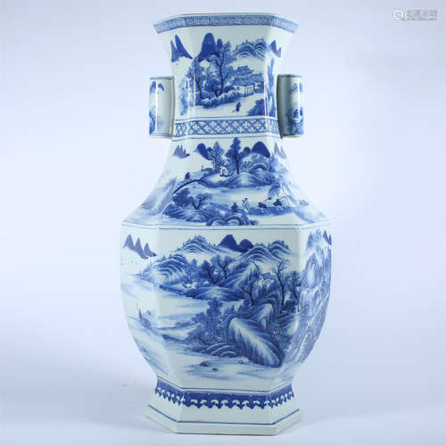 Qing Dynasty Yongzheng blue and white double ear bottle