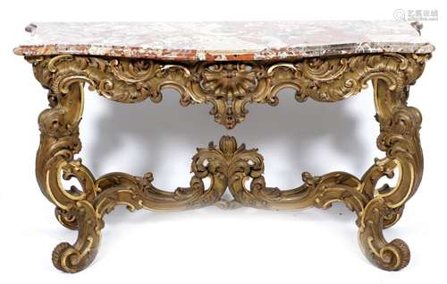 Old richly decorated Baroque style wall console table covere...