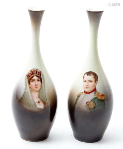 Pair of porcelain vases depicting Napoleon and Josephine, h....