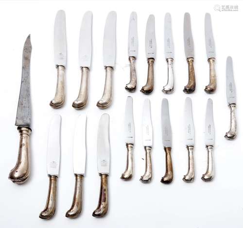 6 Large, 11 small knives and 1 carving knife with silver pis...