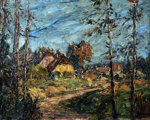 Georg Günther (1886-1968), Cottages in landscape, oil on can...