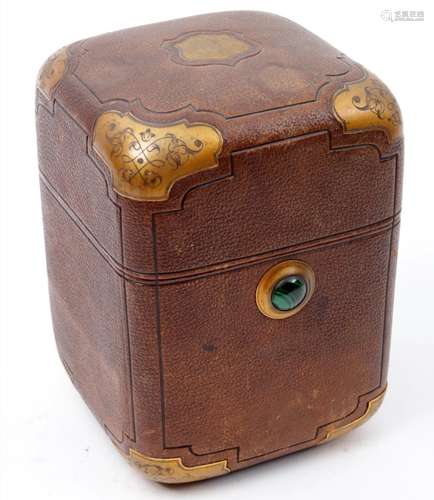 Antique leather cigar box trimmed with copper can be opened ...