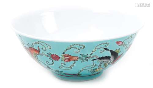 Polychrome Chinese porcelain bowl decorated with butterflies...