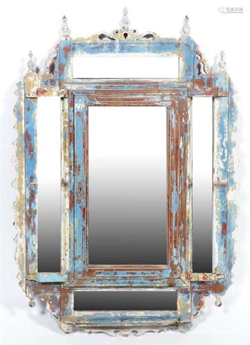 Polychrome multi-panel mirror in wooden crest frame, h.120 x...