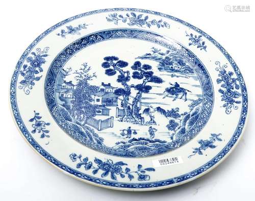 Blauw/wit Chinees porseleinen schotel met decoratie van per ...