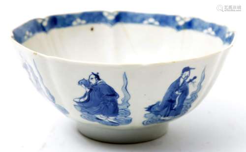 Antique blue/white Chinese porcelain bowl with decoration of...