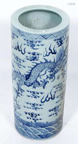 Blue/white decorated earthenware umbrella barrel, h.64 cm