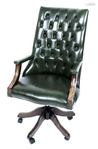 Green leather padded adjustable desk chair