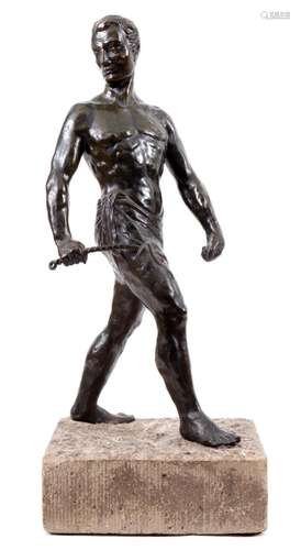 Unknown artist, bronze sculpture of a man with a loincloth r...