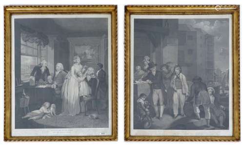 2 Antique steel engravings in gold-coloured frames, 70 x 57 ...