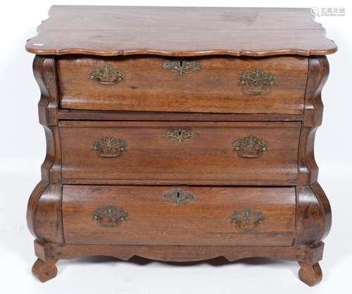 Antique oak double curved 3-drawer chest of drawers, Holland...