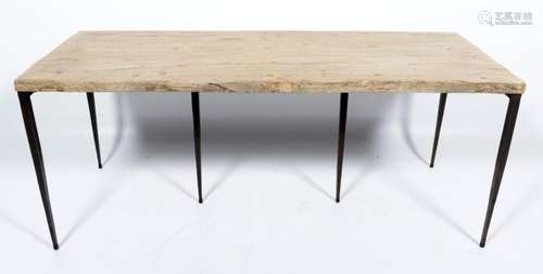 Antique white wooden table top with metal design base, h.80 ...