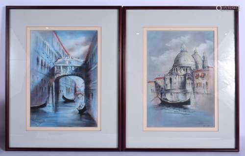 Italian School (20th Century) Pair, Pastel, Venetian Canals....