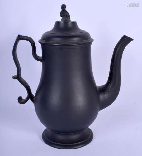 A 19TH CENTURY BLACK BASALT COFFEE POT AND COVER with widow ...
