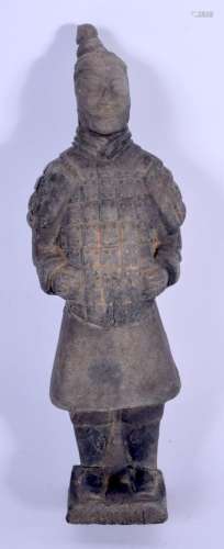 A CHINESE CLAY POTTERY FIGURE OF A TERRACOTTA WARRIOR. 17 cm...