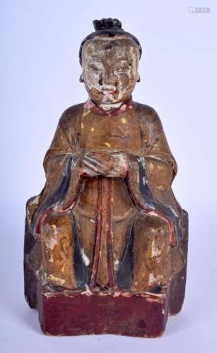 AN 18TH CENTURY CHINESE POLYCHROMED WOOD TEMPLE FIGURE Ming ...