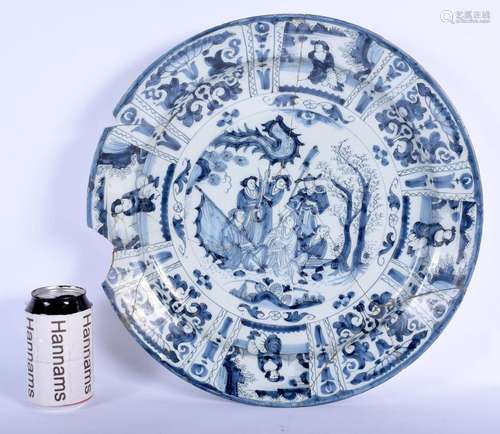 A RARE 17TH/18TH CENTURY DUTCH DELFT BLUE AND WHITE TIN GLAZ...