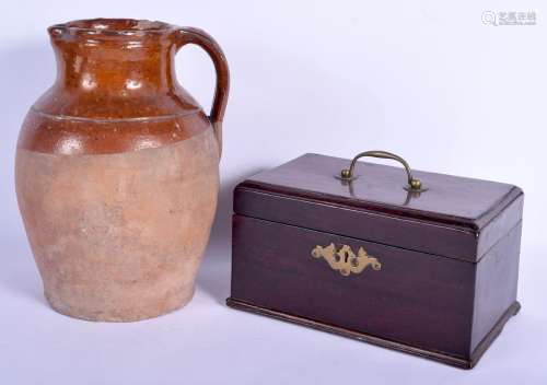 A GEORGE III MAHOGANY TRIPLE DIVISION TEA CADDY together wit...