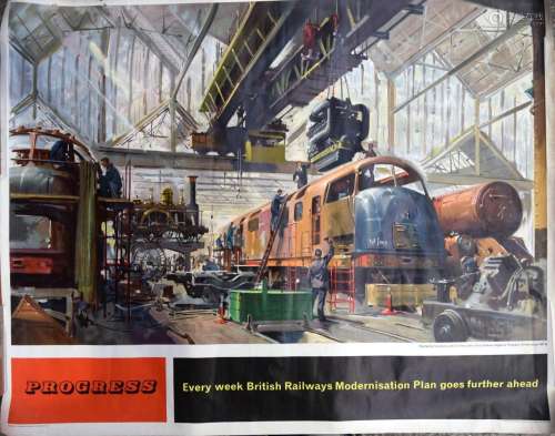 A LARGE UNFRAMED RAILWAYANA POSTER After Terence Cuneo, Prog...