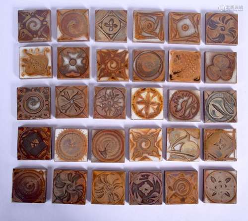 A SET OF THIRTY ALDERMASTON POTTERY 2-inch LUSTRE TILES pain...