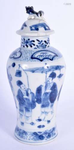 A 19TH CENTURY CHINESE BLUE AND WHITE PORCELAIN VASE AND COV...