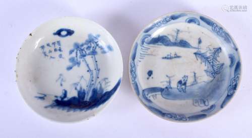 TWO 18TH CENTURY CHINESE BLUE AND WHITE CIRCULAR DISHES one ...