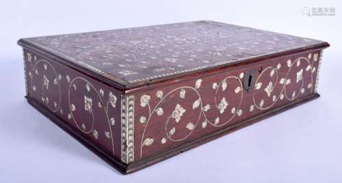 A LARGE 18TH CENTURY INDO PORTUGUESE IVORY INLAID CARVED WOO...