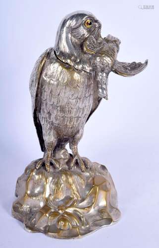 A 19TH CENTURY EUROPEAN SILVERED BRONZE EAGLE INKWELL of nat...