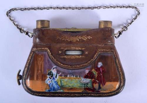 A VERY RARE PAIR OF 19TH CENTURY ENAMELLED LEATHER FOLDING O...