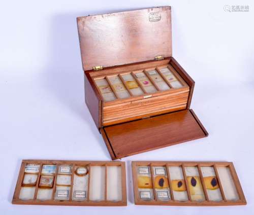 A BOXED SET OF SCIENTIFIC MICROSCOPE SLIDES stamped J B Medl...