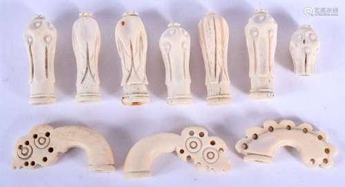 TEN VINTAGE CARVED BONE UMBRELLA TIP HANDLES. (10)