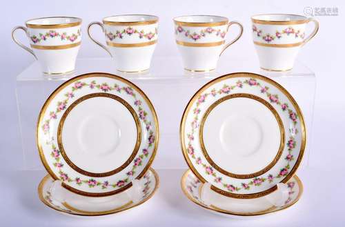 A set of four 20th Century Minton cups and saucers, with pin...