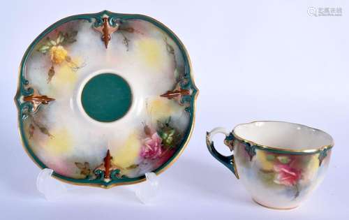 Hadley's Worcester shaped cup and saucer with coloured ...