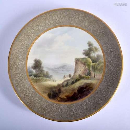 Royal Worcester rare 'embossed leather' bordered p...