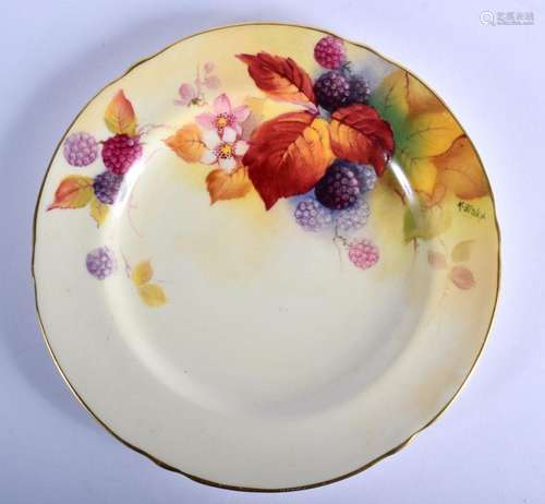 Royal Worcester plate painted with autumnal leaves and berri...