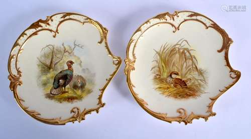 Royal Worcester rare pair of Empress shaped plates with gild...