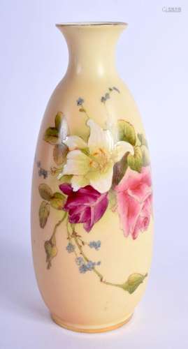 Royal Worcester blush ivory vase painted with roses and a li...