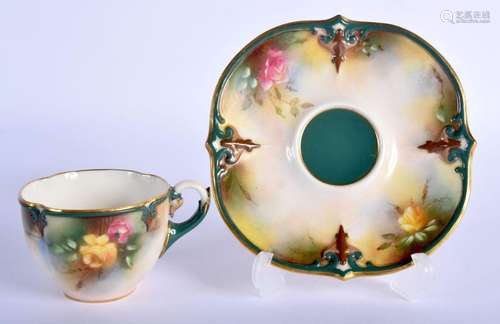 Hadley's Worcester shaped cup and saucer with coloured ...