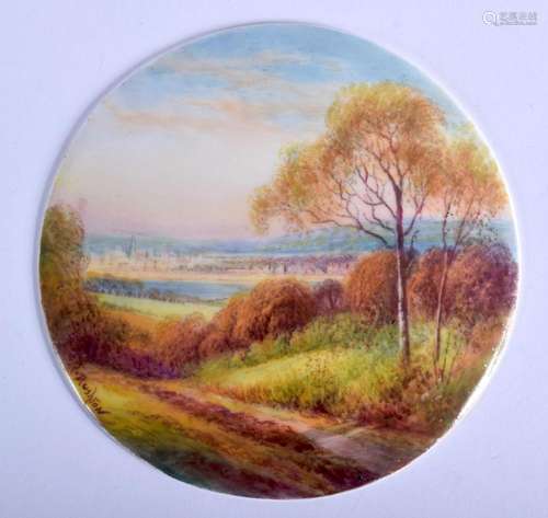 Royal Worcester circular plaque painted with a view of Oxfor...