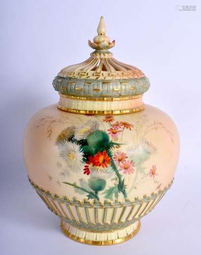 Royal Worcester blush ivory pot pourri and two covers painte...