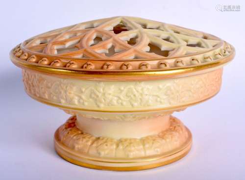 Royal Worcester blush ivory pot pourri date code 1910. 9cm H...