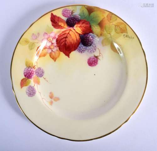 Royal Worcester plate painted with autumnal leaves and berri...