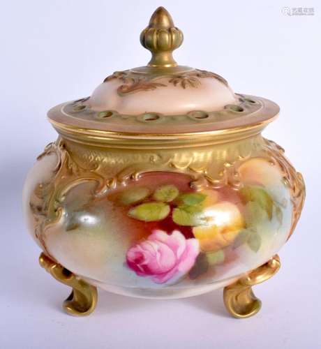 Royal Worcester pot pourri vase and cover on three feet pain...