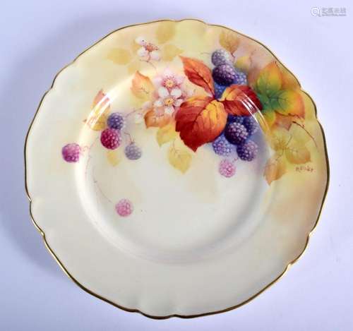 Royal Worcester plate painted with autumnal leaves and berri...