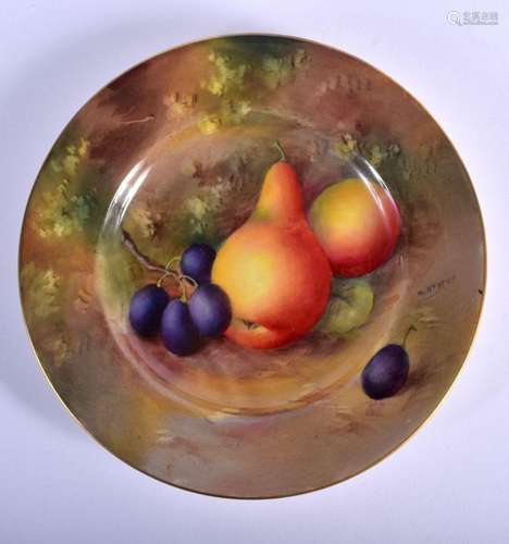 Royal Worcester plate painted with fruit by H. Ayrton, signe...