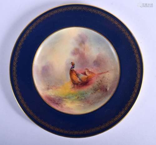 Royal Worcester plate painted with a brace of pheasants unde...